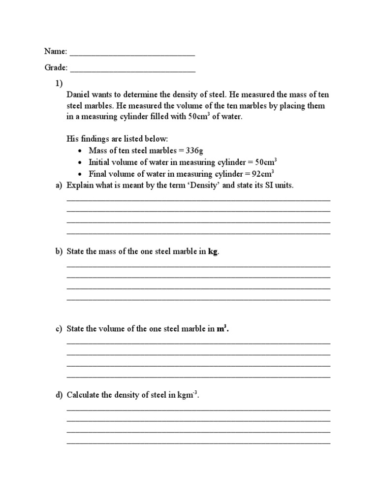 Density Worksheet | PDF