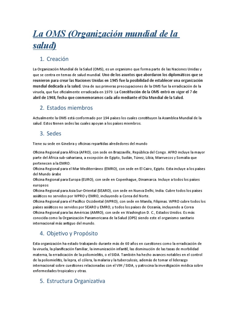 Historia y Rol de la OMS en Salud Global | PDF | Organización Mundial ...