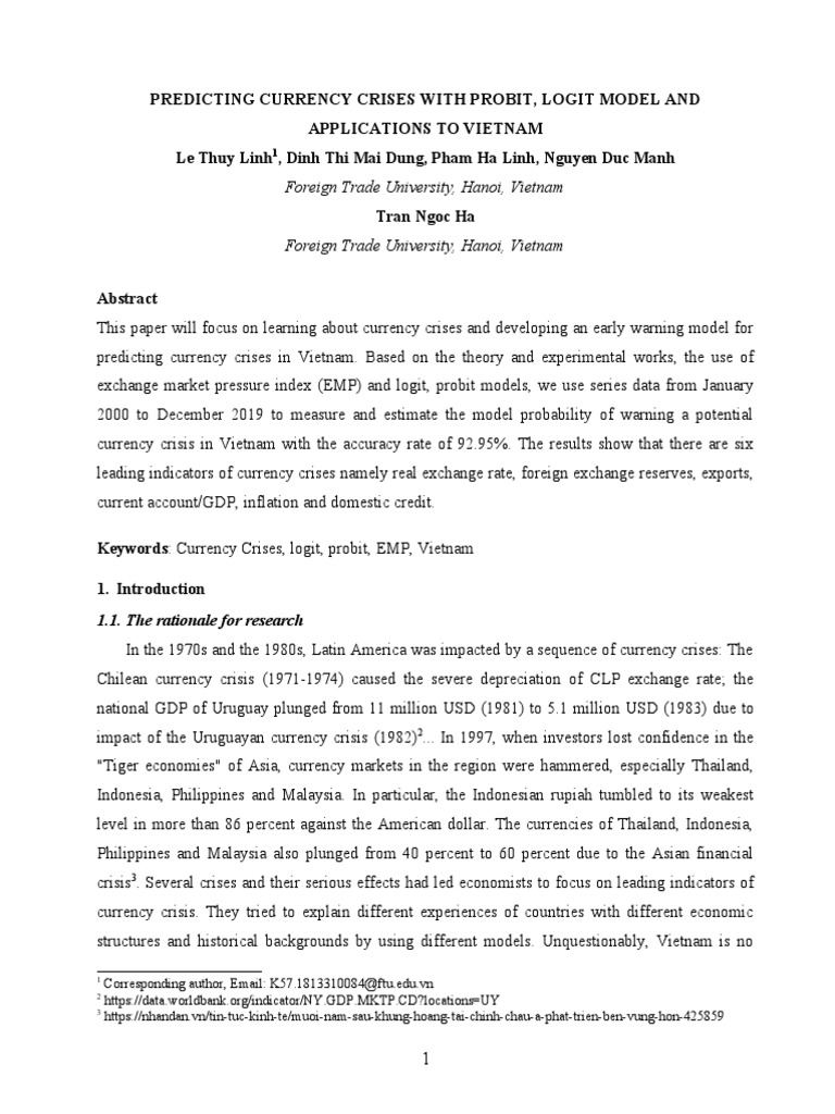 Predicting Currency Crises in Vietnam | PDF | Money Supply | Exchange Rate