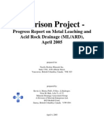 Morrison Project - : Progress Report On Metal Leaching and Acid Rock Drainage (ML/ARD), April 2005
