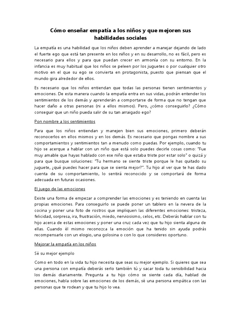 Fomentando la empatía en niños | PDF | Empatía | Las emociones