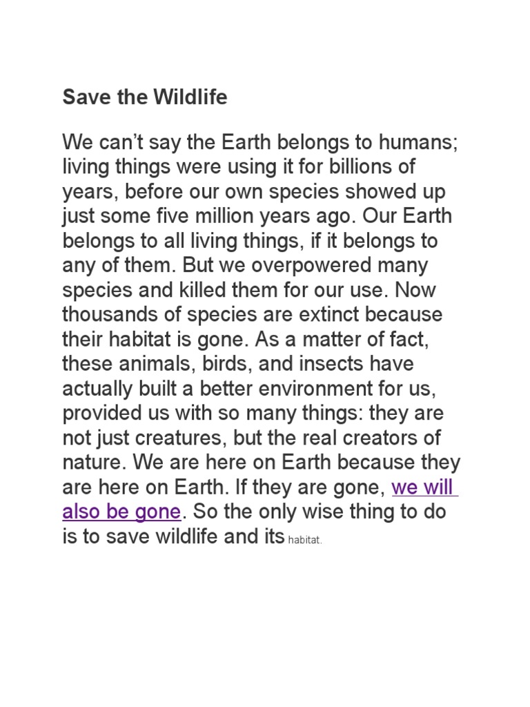 Save The Wildlife: We Will Also Be Gone | PDF