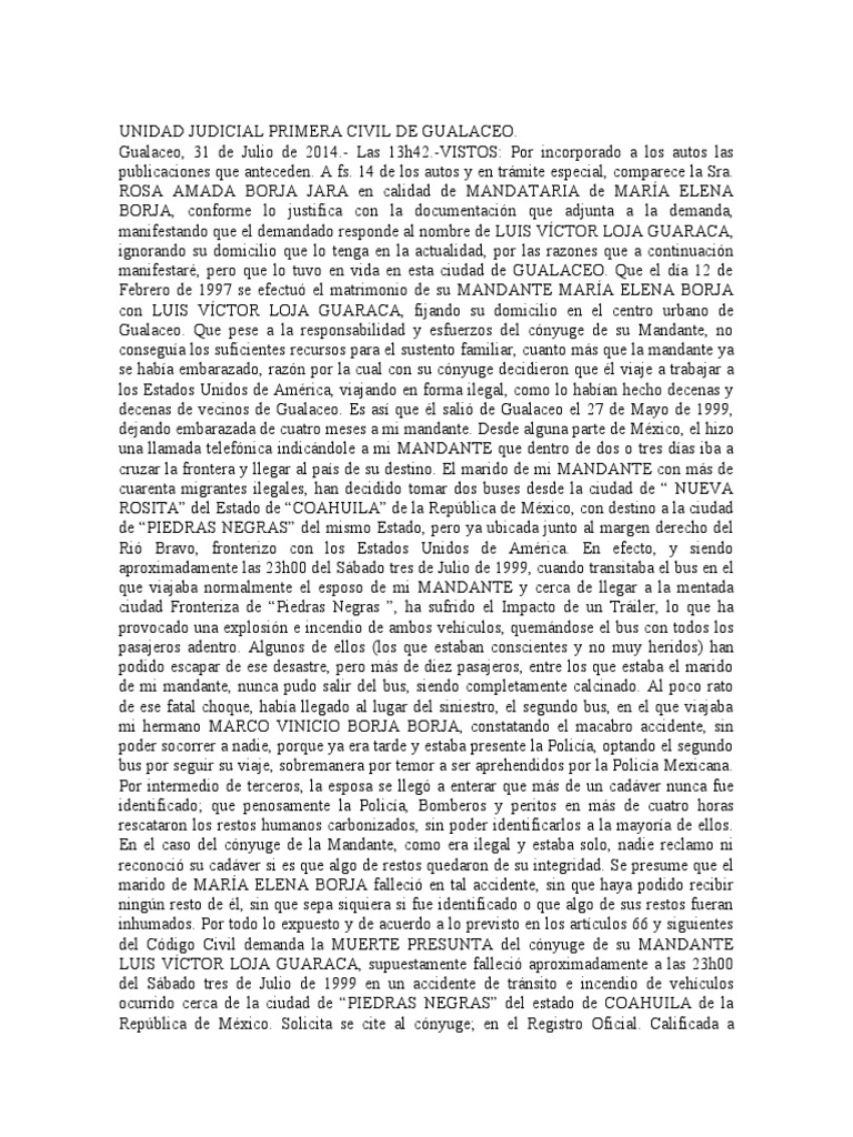 Muerte Presunta Resuelto | PDF | Demanda judicial | Justicia