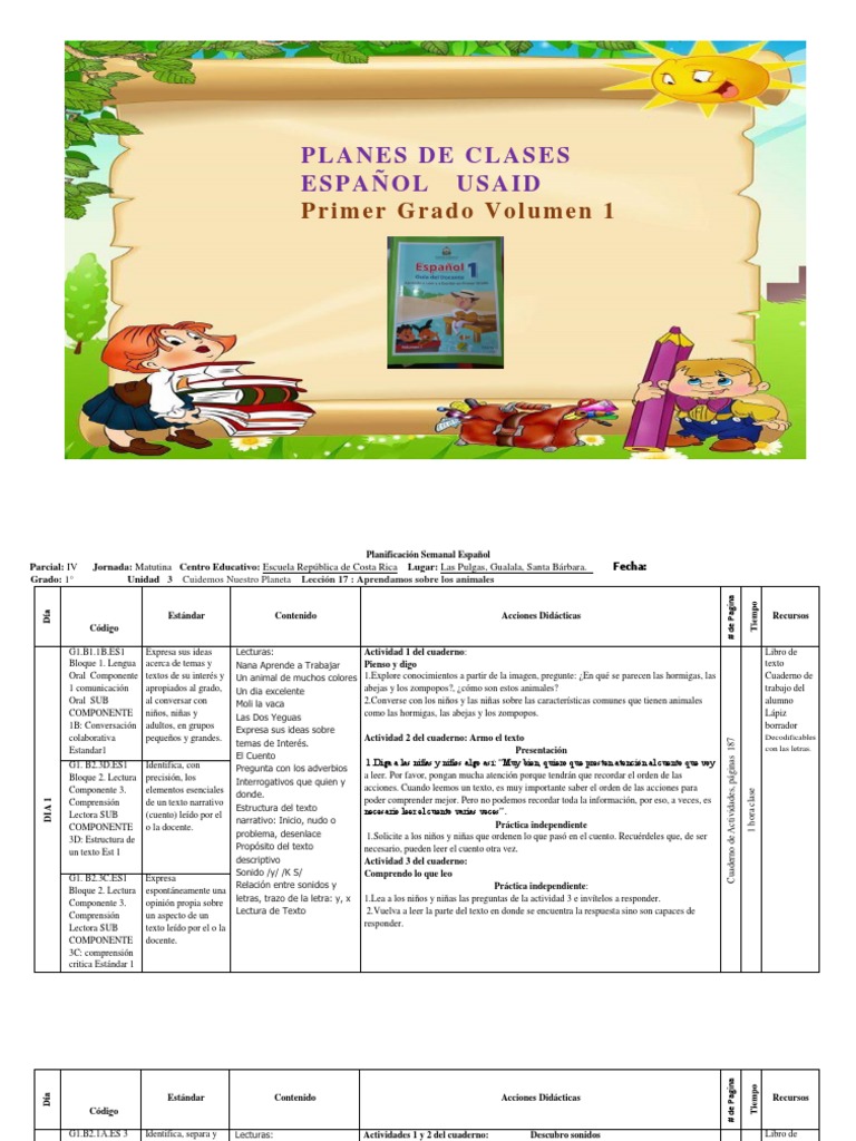 Plan de Clases de Español para Primer Grado | PDF | Escritura | Notación