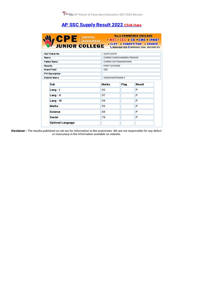 AP SSC Results 2022, AP 10th Class Results, Andhra Pradesh SSC Results 2022 Manabadi Available