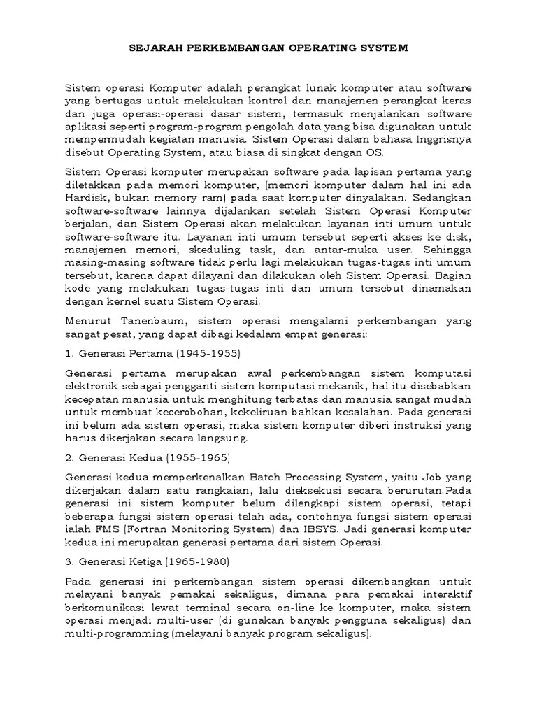 Sejarah Perkembangan Sistem Operasi | PDF