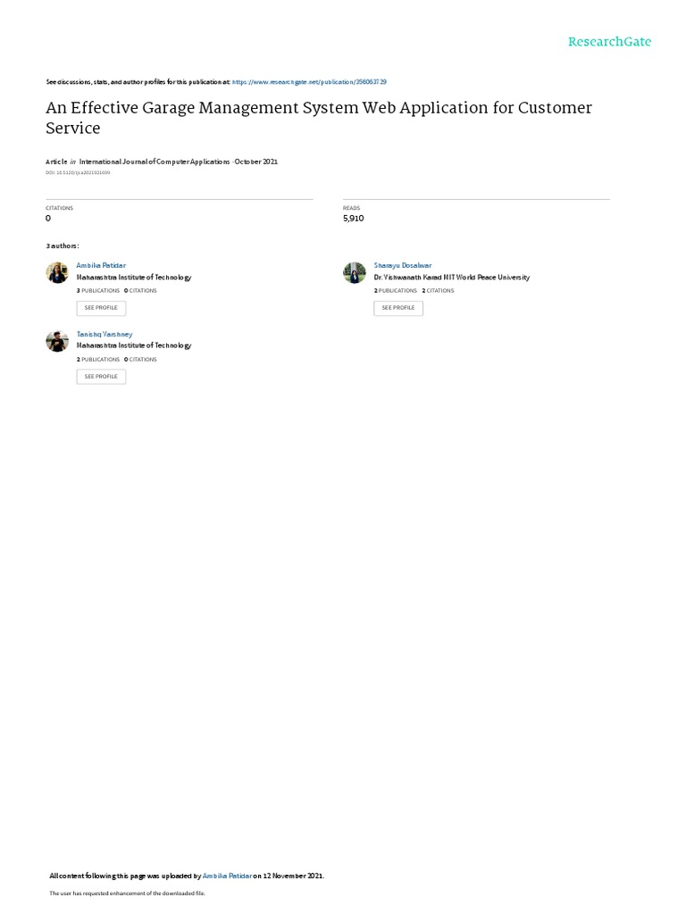 An Effective Garage Management System Web Applicationfor Customer