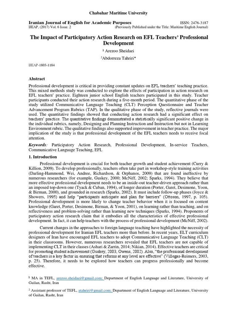 The Impact of Participatory Action Research On EFL Teachers ...