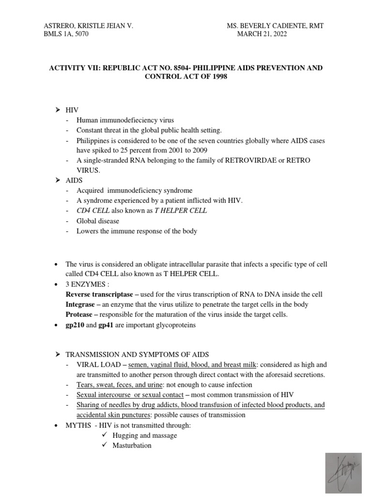 Philippine AIDS Prevention Act Overview | PDF | Hiv/Aids | Virus