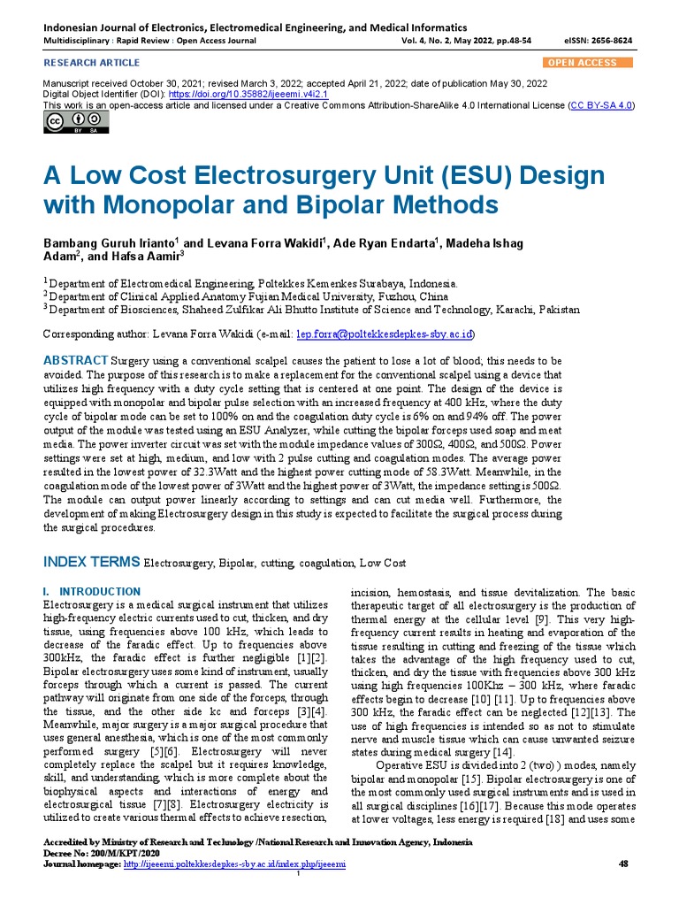 ALow Cost Electrosurgery Unit (ESU) Design With Monopolar and Bipolar