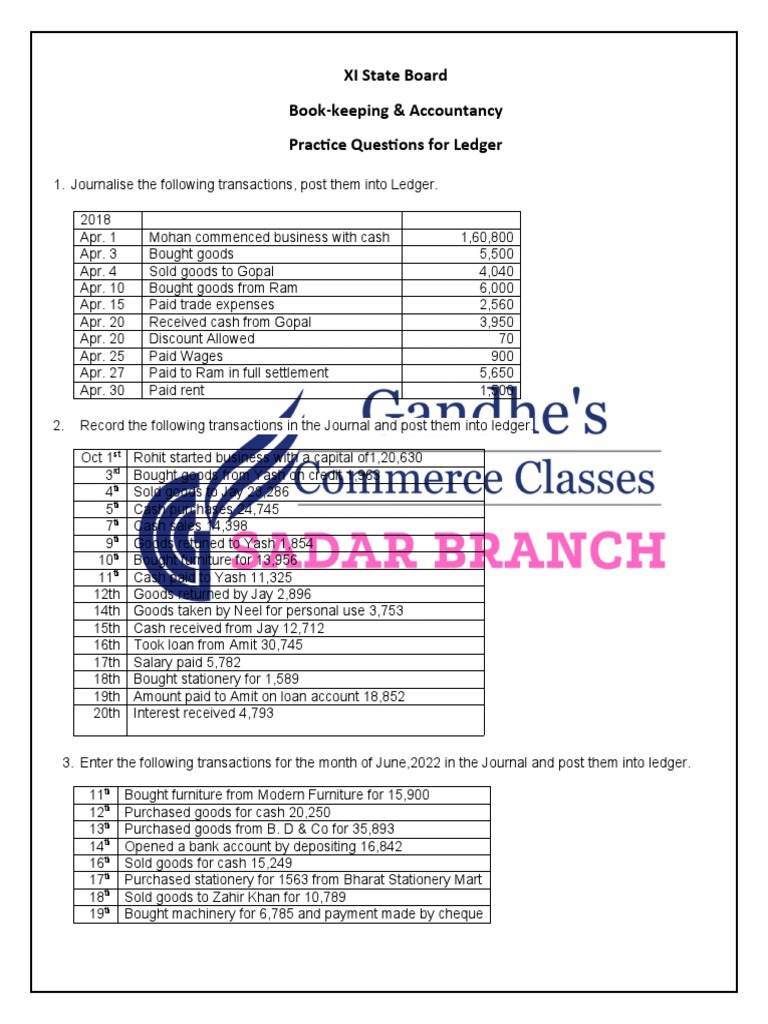 Journal Entry And Ledger Questions With Solutions