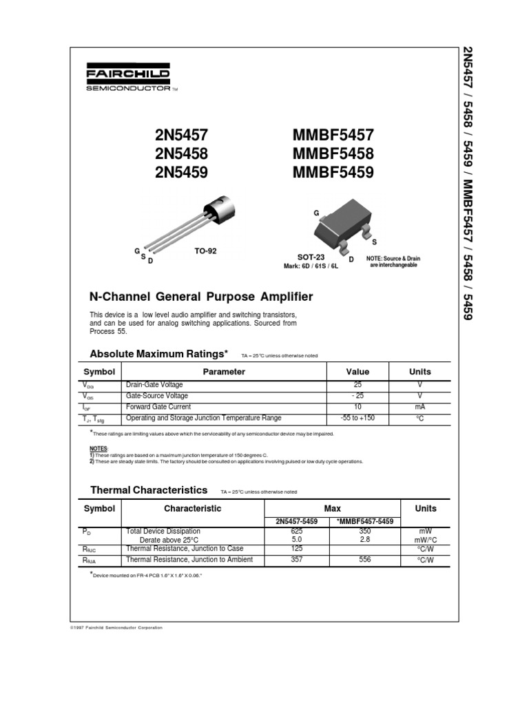 Data Sheet 2n5457 Jfet PDF Field Effect Transistor Amplifier