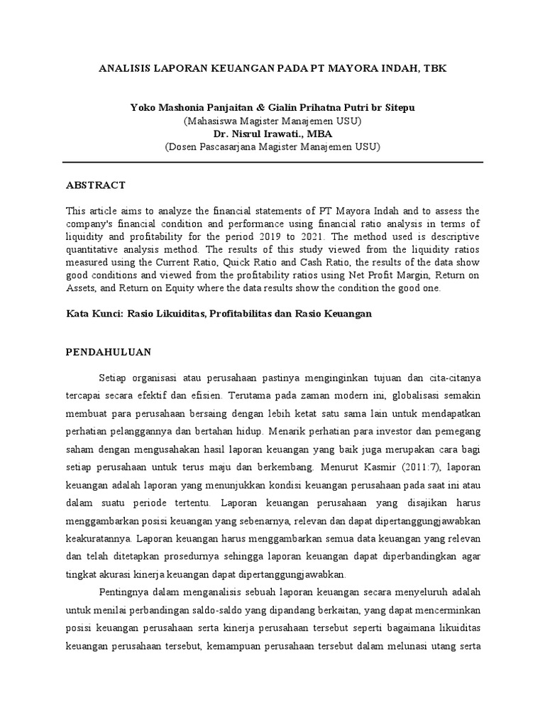 Analisis Laporan Keuangan Pada PT Mayora Indah | PDF