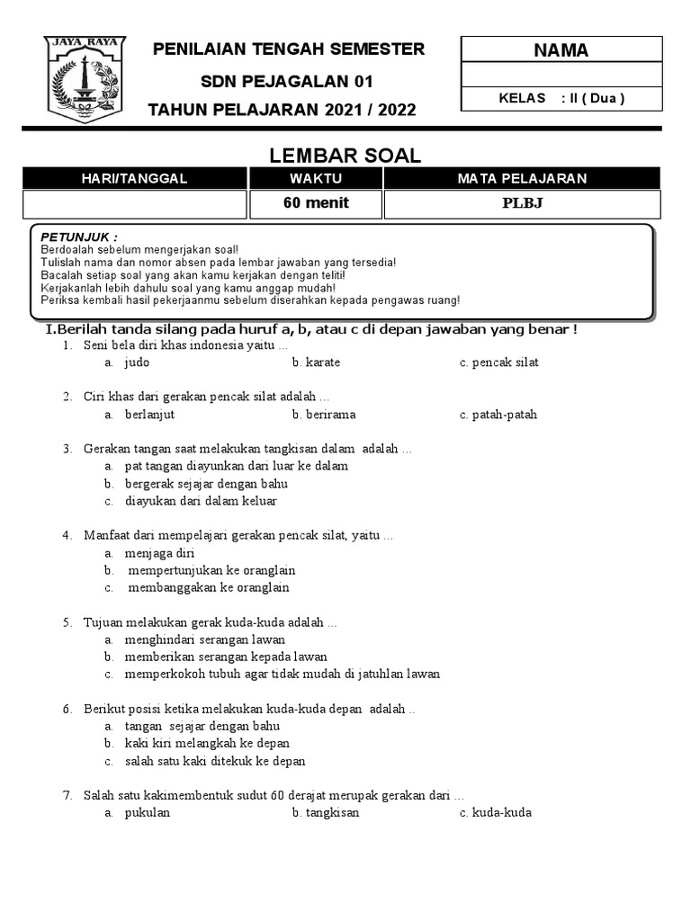 Soal Plbj Kelas 2 Pencak Silat Dan Kebakaran Pdf