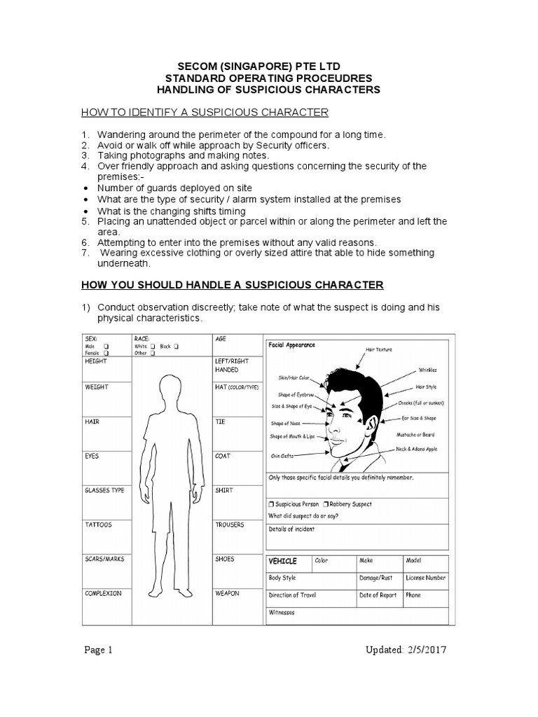 SOP for Handling Suspicious Characters | PDF