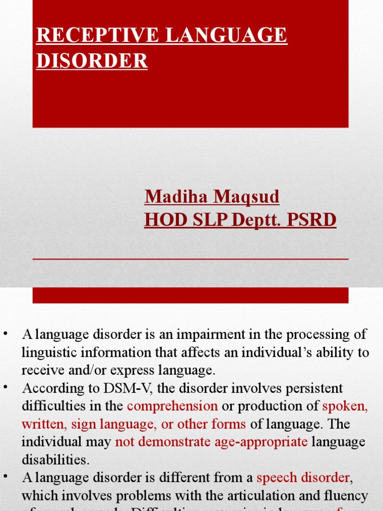 Receptive Language Disorder Overview | PDF | Speech | Cognitive Psychology