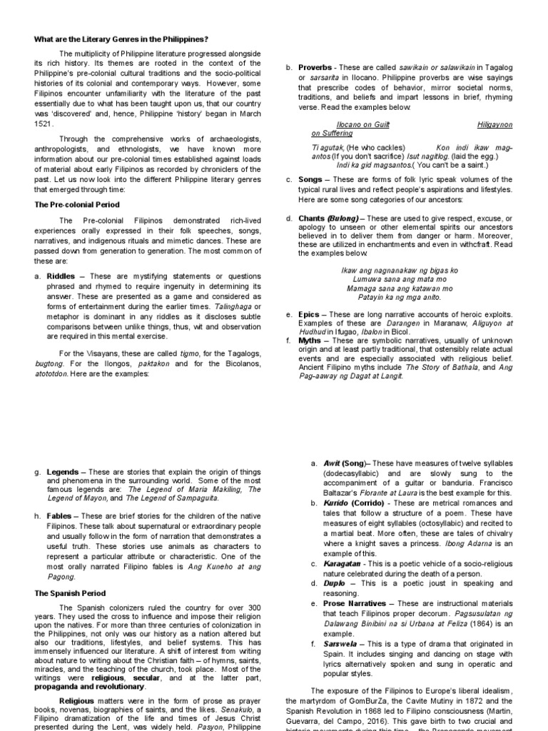 What Are The Literary Genres in The Philippines PDF Poetry