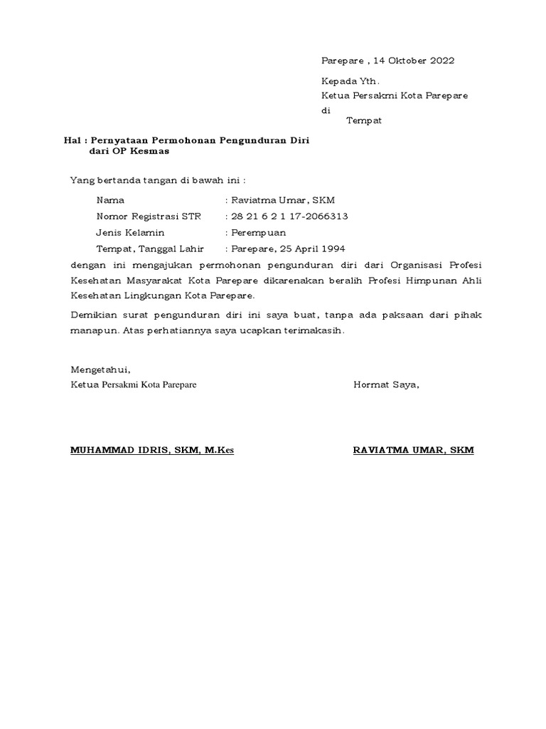 Surat Pernyataan Pengunduran Diri | PDF