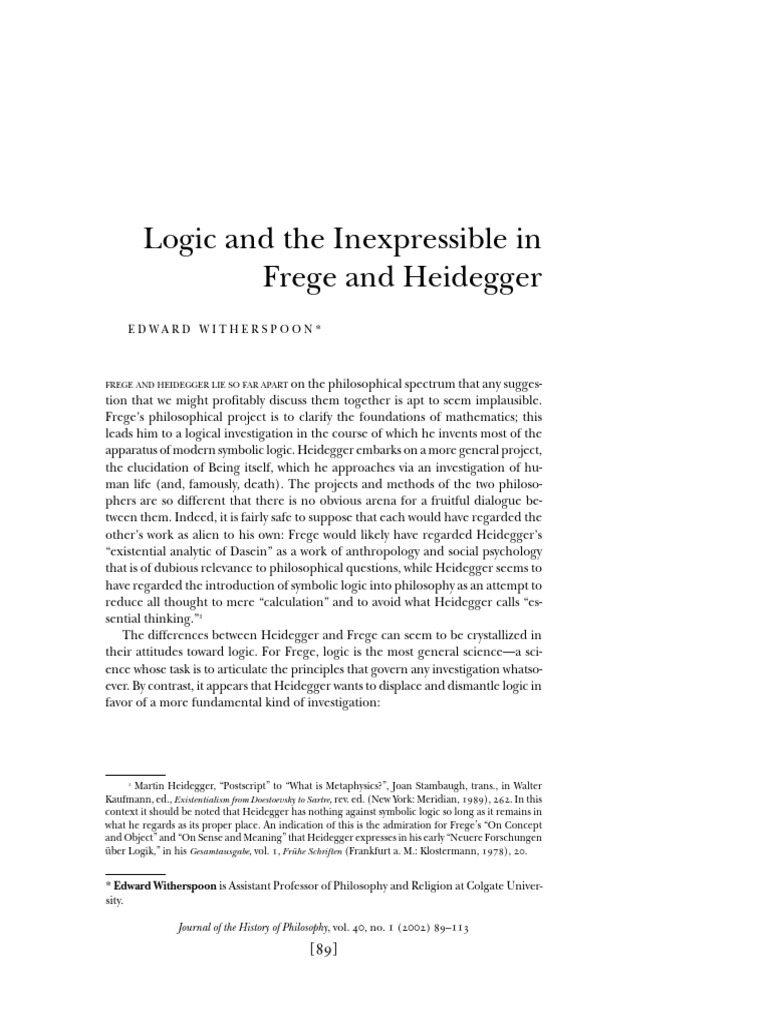 Logic and The Inexpressible in Frege and Heidegger | PDF | Martin ...