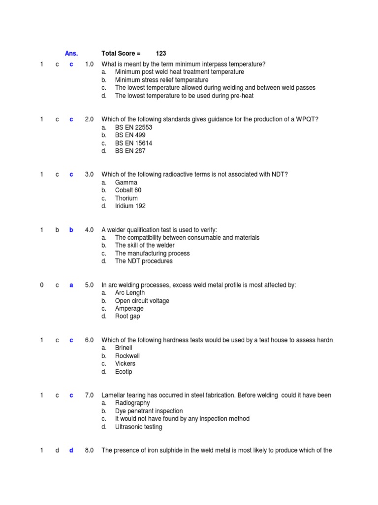 Cswip 3.1 Practice Question | PDF | Construction | Welding