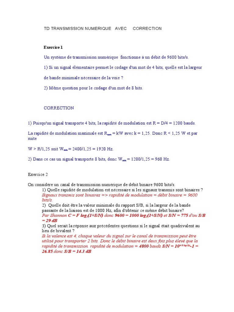 td1 Transmission Numerique | PDF | Modulation | Débit binaire