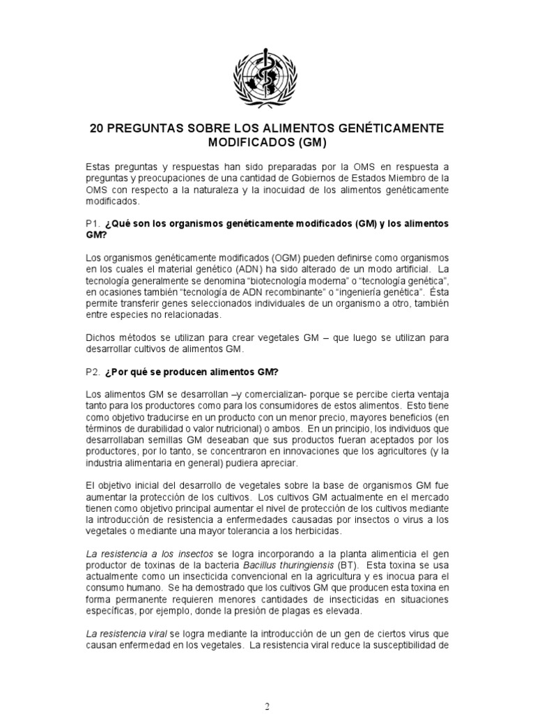 Preguntas Alimentos Modificados Geneticamente | PDF | Salud y bienestar