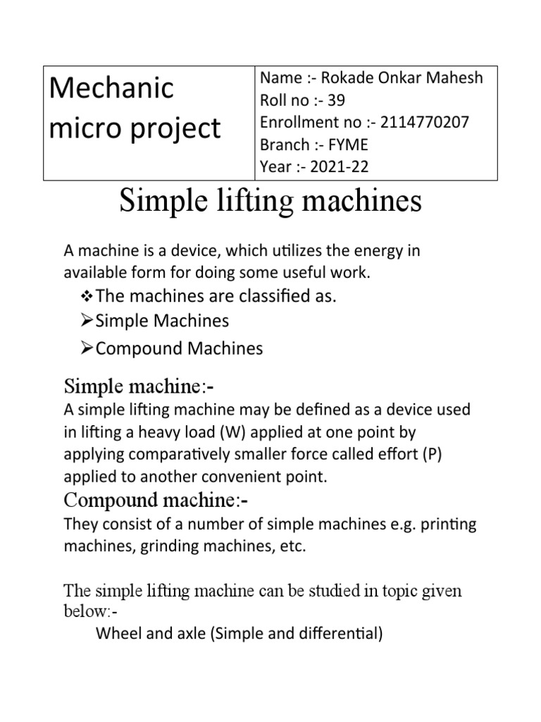 Mechanic Micro Project Onkar PDF