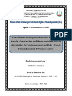 Contribution des Organisations de la Société Civile  dans la résolution des problèmes sanitaires liés à la  dégradation de l’environnement au Bénin : Cas de  l’arrondissement d’Abomey-Calavi.Dea Choubiyi Saturnin