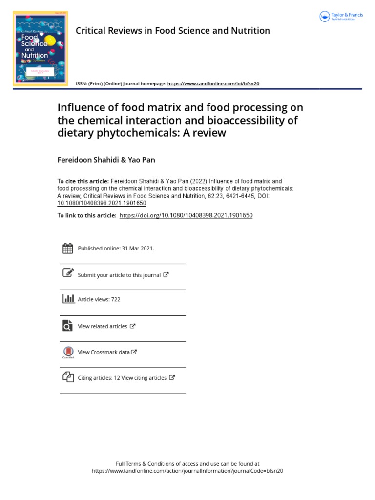 Influence of Food Matrix and Food Processing On The Chemical ...