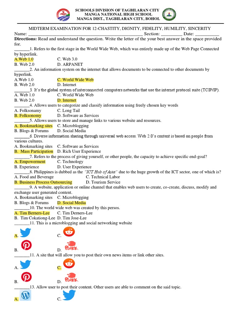 Midterm Exam: Web and ICT Concepts | PDF | World Wide Web | Internet & Web