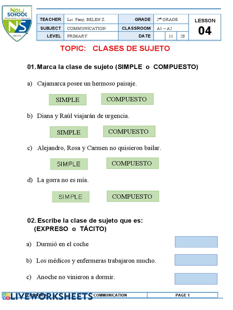 Clases De Sujeto Pdf