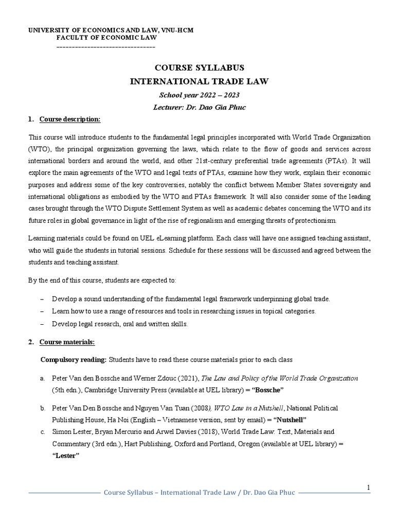 International Trade Law Syllabus 2022-23 | PDF | World Trade ...