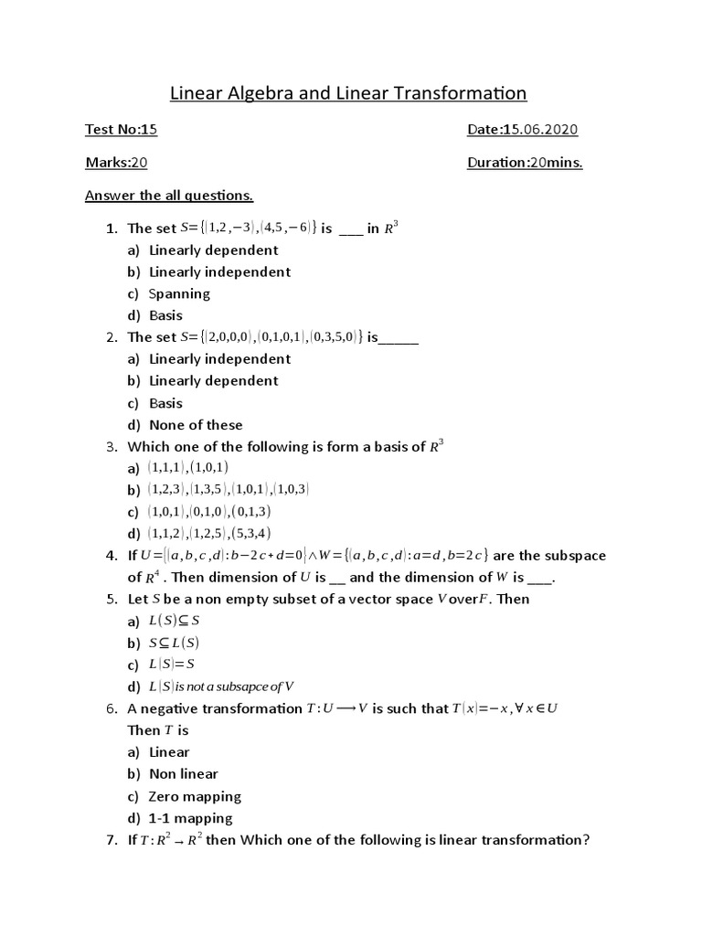 Linear Algebra and Linear Transformation | PDF | Linear Map | Linear ...