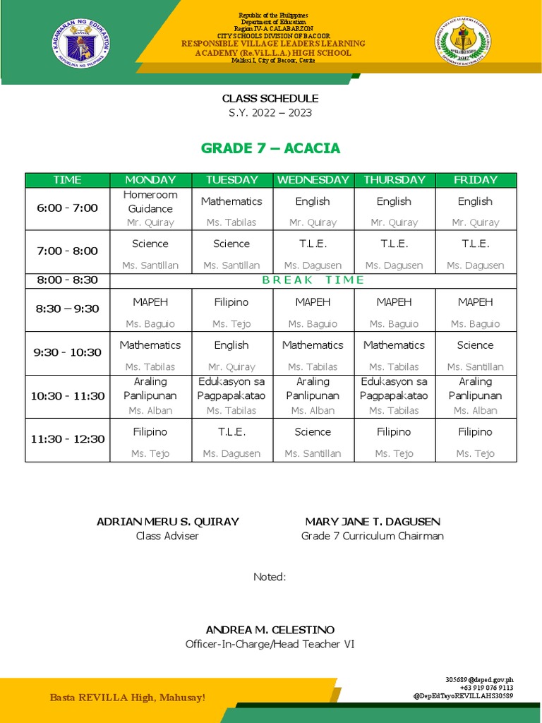 Grade 7 Schedule | PDF | Social Institutions | Educational Organizations