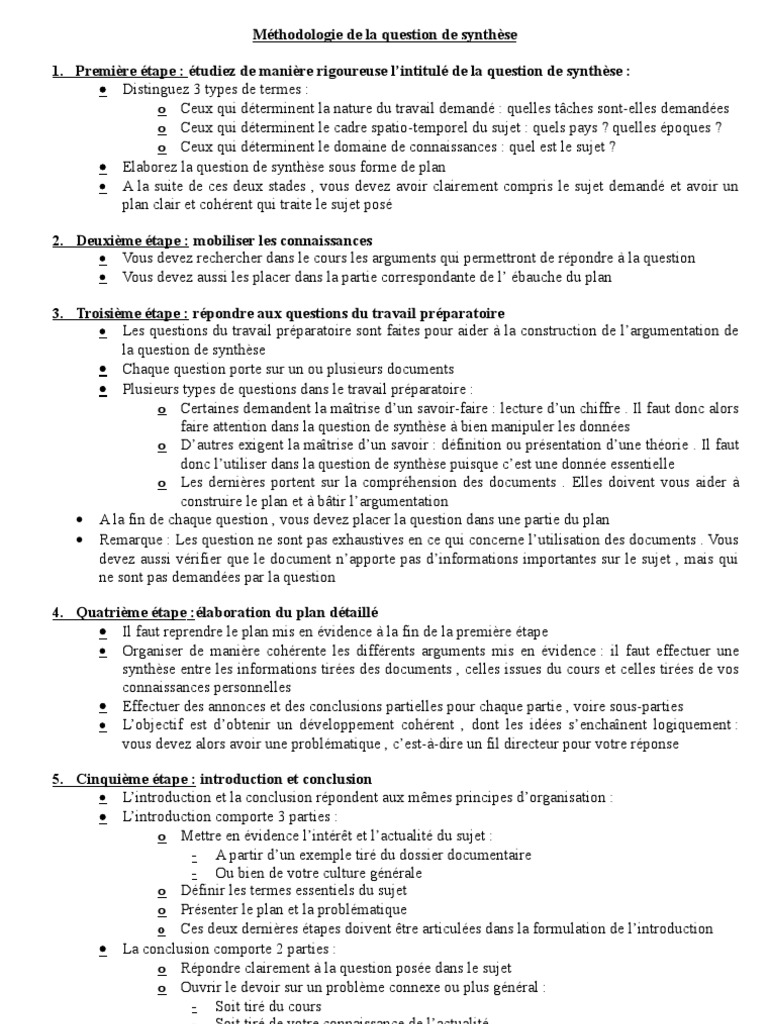 Méthodologie de La Question de Synthèse  Sciences cognitives