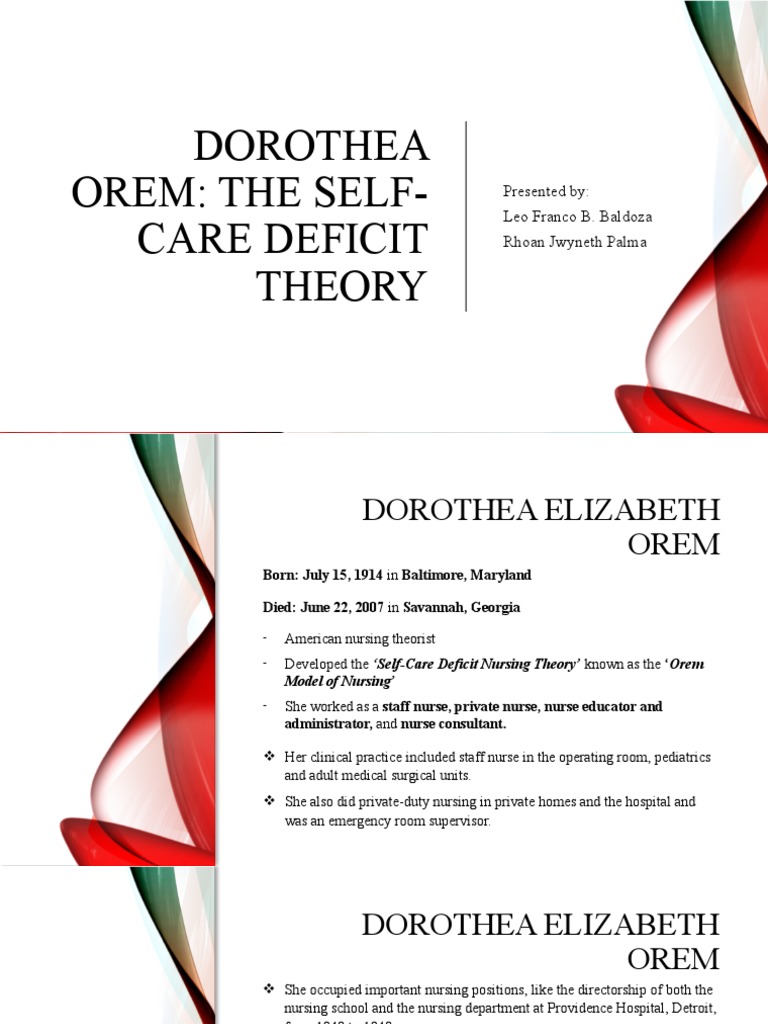Orem's Self-Care Deficit Theory Explained | PDF | Nursing | Behavioural ...