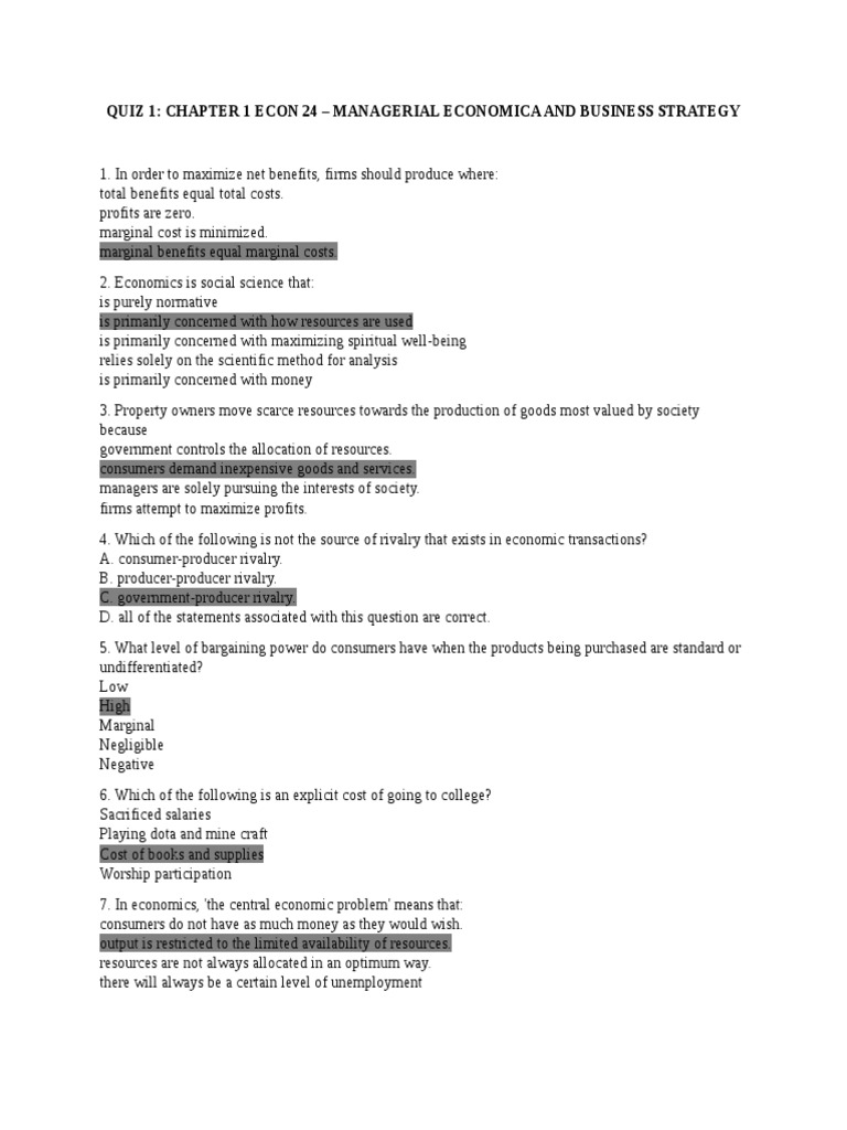 Econ 24 Quizzes 1 5 Download Free PDF Price Elasticity Of Demand