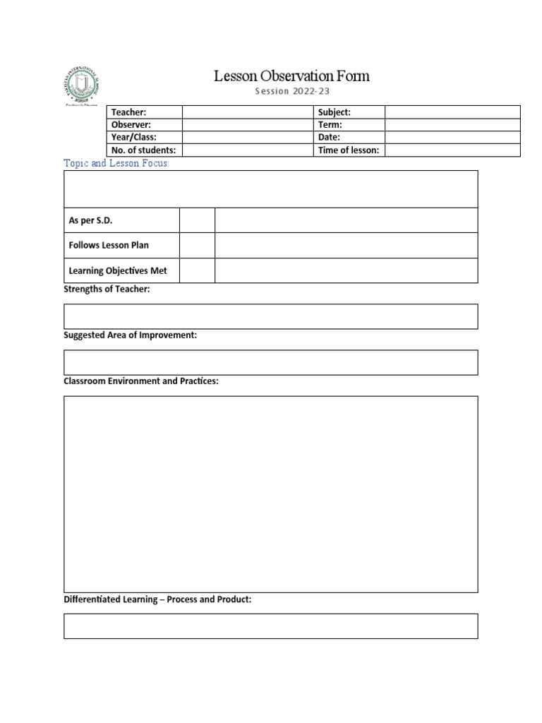 Lesson Observation Form | PDF
