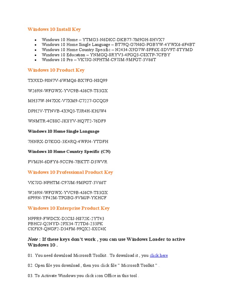 Windows 10 Product Keys and Activation Guide | PDF