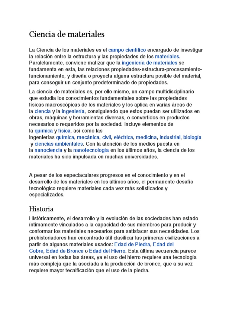 Ciencia de Materiales PDF Ciencia de los Materiales Materiales
