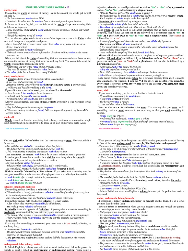 English Confusable Words 12 PDF Rapid Transit Noun