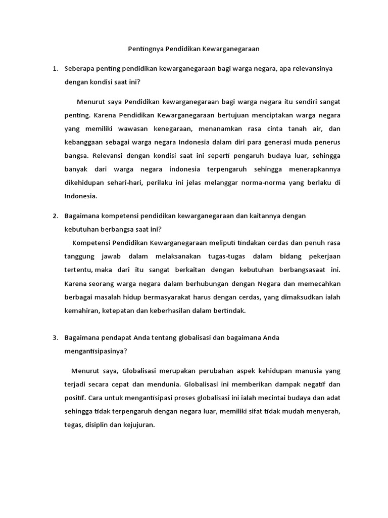 Pentingnya Pendidikan Kewarganegaraan Di Perguruan Tinggi Pdf