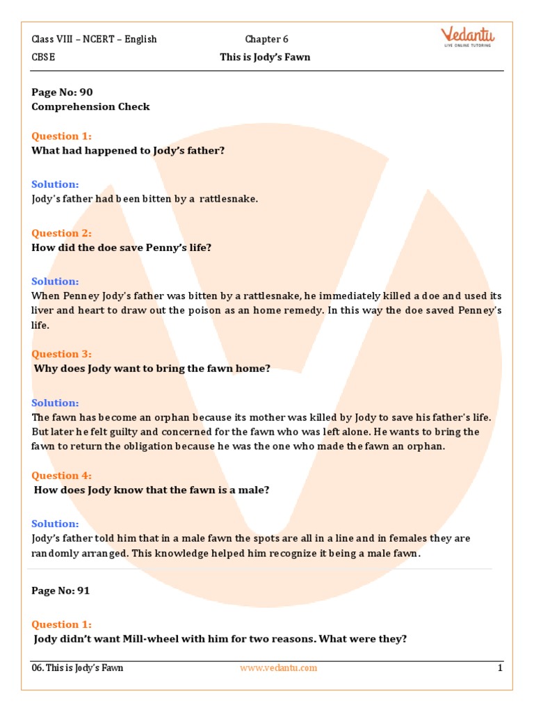 Class 8 English Chapter 6 This Is Jody S Fawn Word Meaning In Hindi