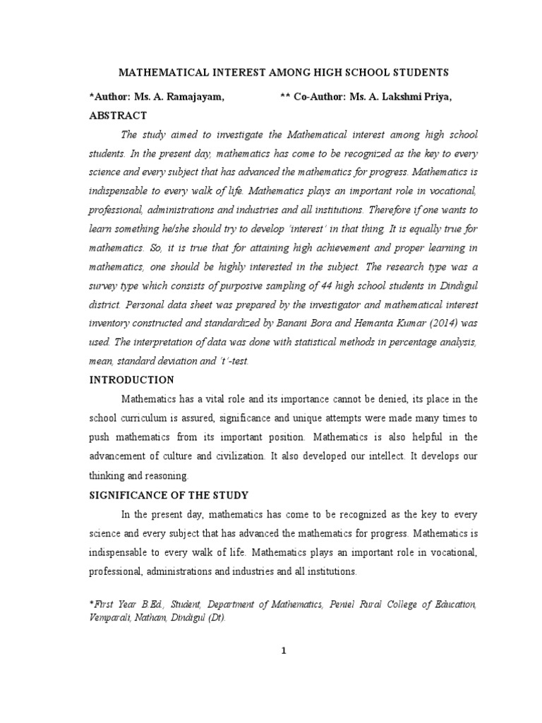High School Students' Mathematical Interest | PDF | Sampling ...