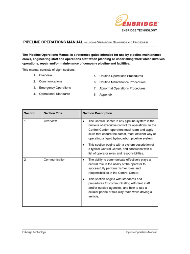Pipeline Operations Manual: Enbridge Technology | PDF | Pipeline ...