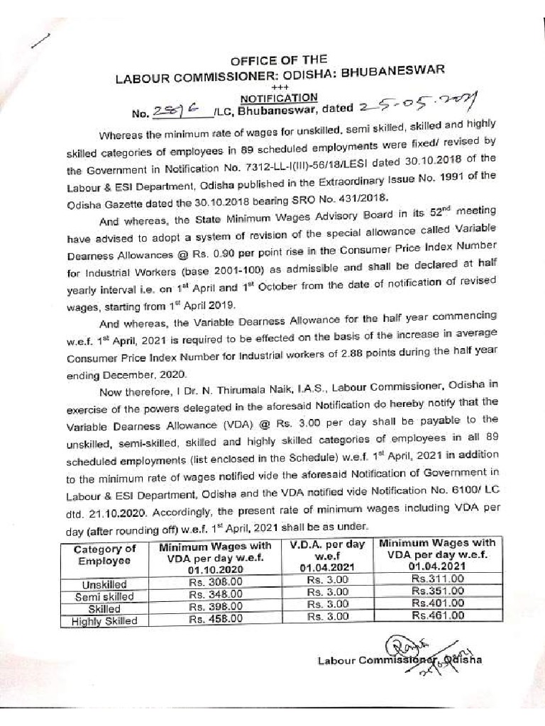 The odisha minimum wages notification april 2021 pdf