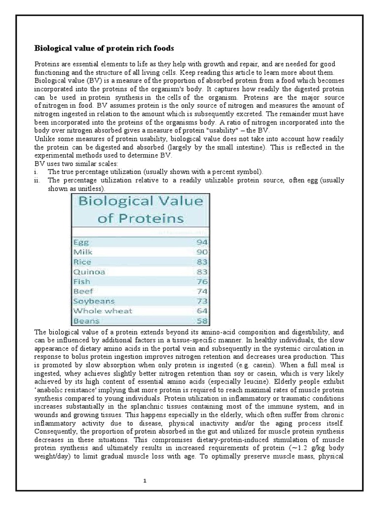 Biological Value of Protein Rich Foods PDF Nutrition Diet & Nutrition