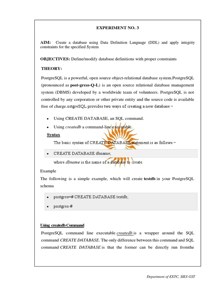 Creating a Database with DDL and Applying Integrity Constraints | PDF ...