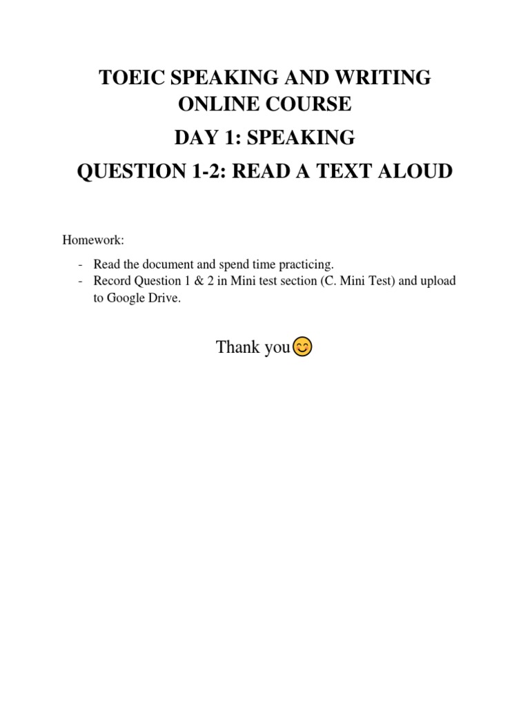 TOEIC Speaking & Writing Course Day 1 | PDF | Stress (Linguistics ...