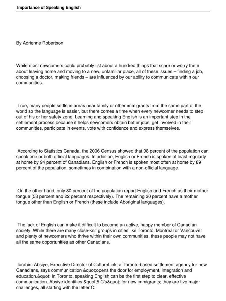 513 Importance Of Speaking English Immigration Canada